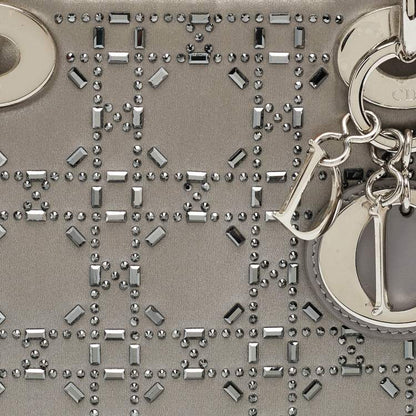 Mini Lady Dior Grey Satin with Beaded Cannage | Fair Condition