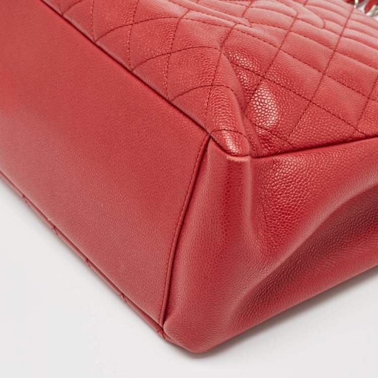 Chanel GST Tote in Red Quilted Caviar Leather with Silver Hardware