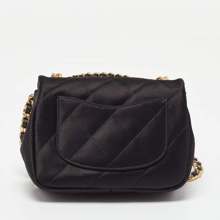 Chanel Black Quilted Satin Top Handle Flap Bag with Gold CHANEL Chain – Excellent Condition