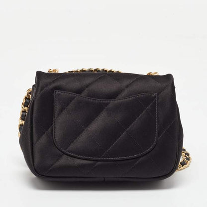 Chanel Black Quilted Satin Top Handle Flap Bag with Gold CHANEL Chain – Excellent Condition