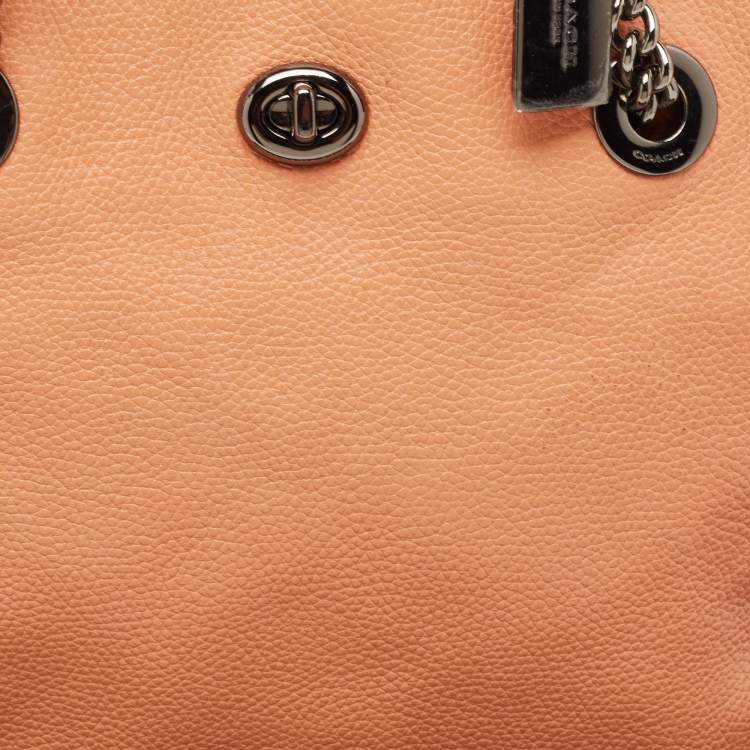 Coach Peach Leather Chain Tote Bag – Turnlock Detail