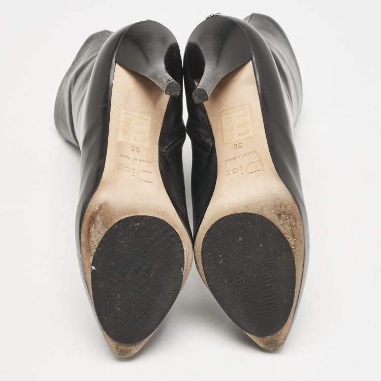 Dior Black Leather Zipped Ankle Length Boots Size 36