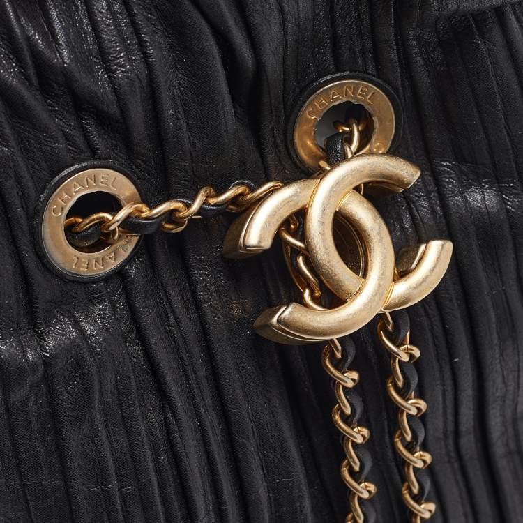 Chanel Black Shimmer Leather Coco Pleats Sling Backpack