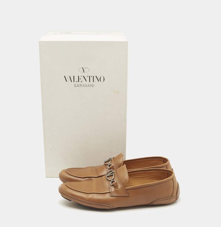 Valentino Brown Leather VLogo Loafers Size 41