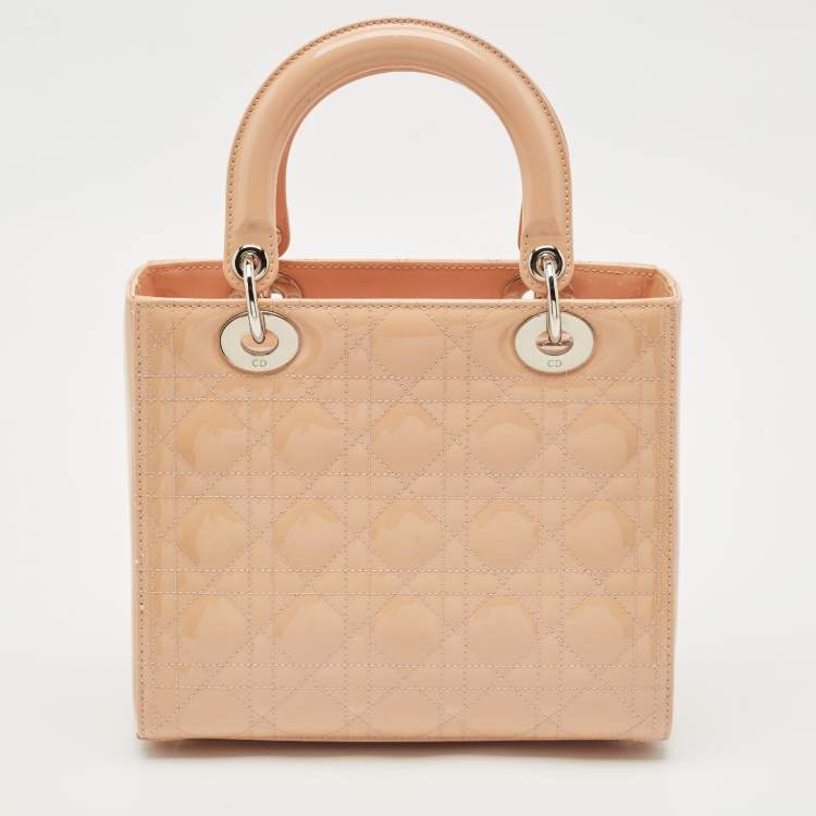 Dior Medium Lady Dior Tote – Peach Patent Cannage Leather