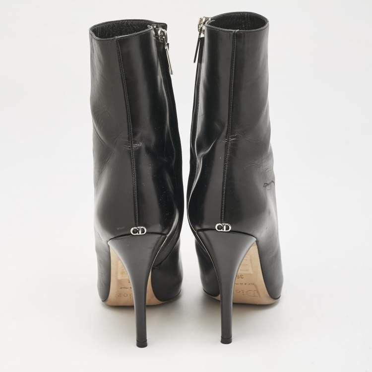 Dior Black Leather Zipped Ankle Length Boots Size 36