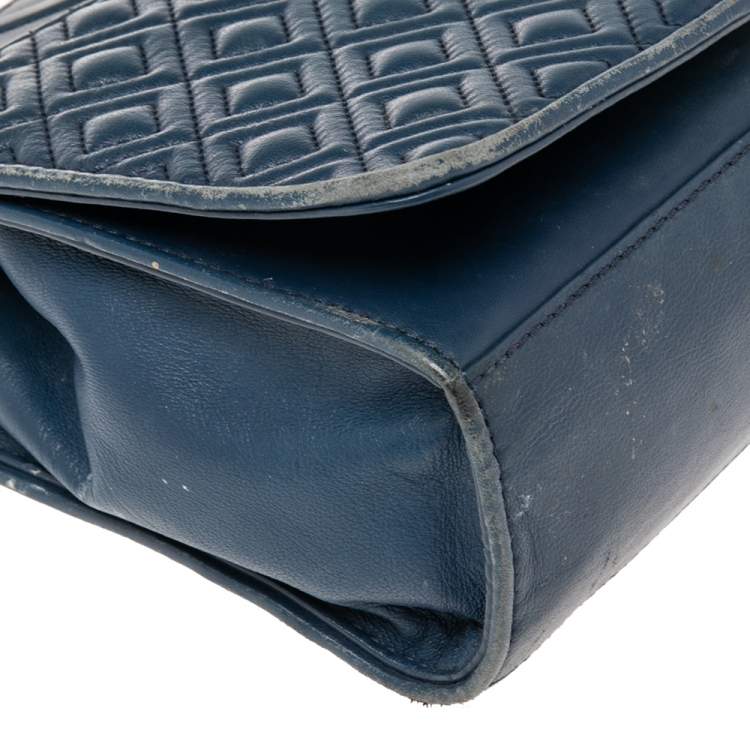 Tory Burch Blue Leather Medium Fleming Shoulder Bag