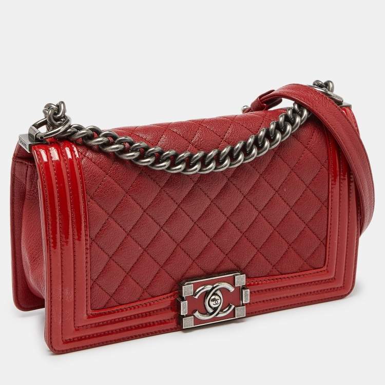 Chanel Red Quilted Leather & Patent Leather Medium
