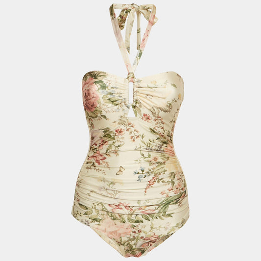 Zimmermann Cream Floral Jersey Waverly Wide Link Swimsuit S