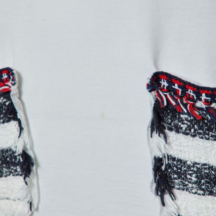 Dolce & Gabbana White Cotton Tweed Trim T-Shirt - Size S