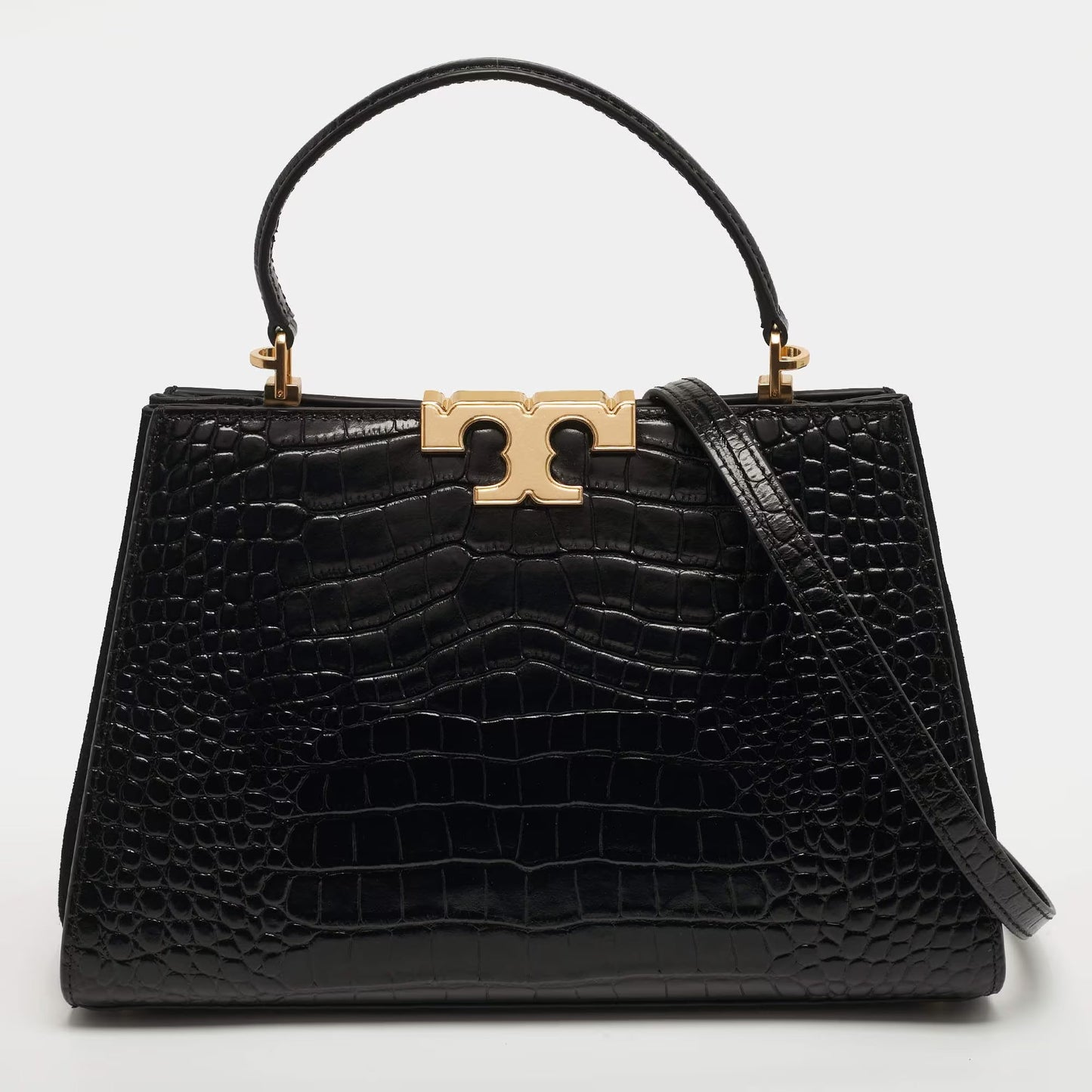 Tory Burch Eleanor Black Croc Embossed Leather Top Handle Bag