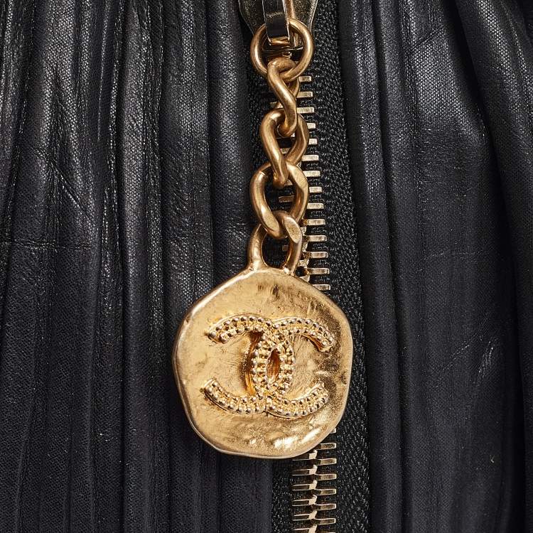 Chanel Black Shimmer Leather Coco Pleats Sling Backpack