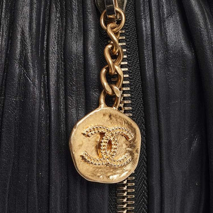 Chanel Black Shimmer Leather Coco Pleats Sling Backpack