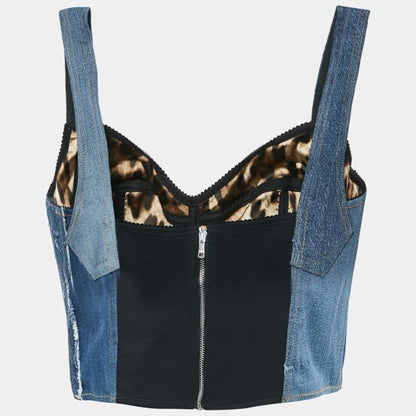 Dolce & Gabbana Patchwork Denim Bustier Top – Size M – Brand New