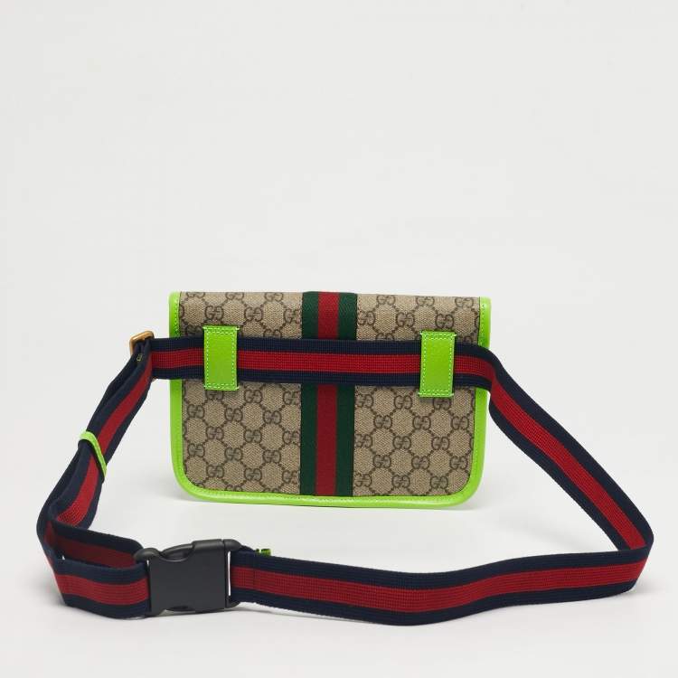 Gucci Neon Green/Beige GG Supreme Ophidia Belt Bag