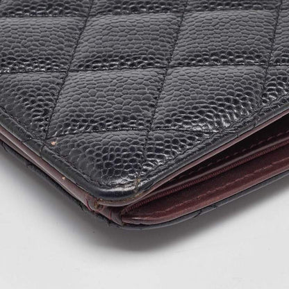 Chanel Black Quilted Caviar Leather L Yen Continental Wallet