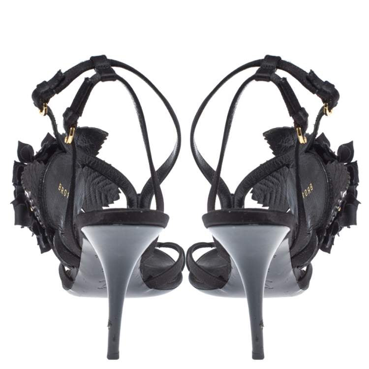 Louis Vuitton Satin Flower Ankle Strap Heels Size 39.5