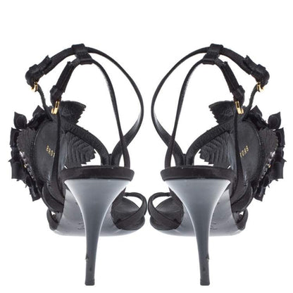 Louis Vuitton Satin Flower Ankle Strap Heels Size 39.5