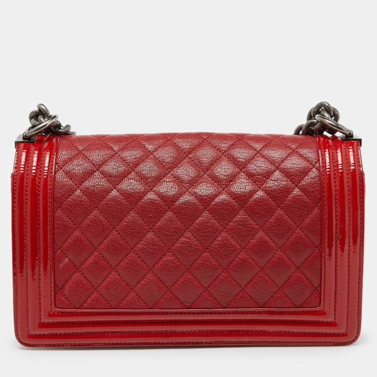 Chanel Red Quilted Leather & Patent Leather Medium