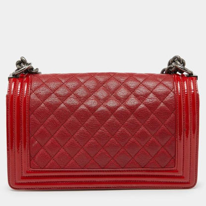 Chanel Red Quilted Leather & Patent Leather Medium