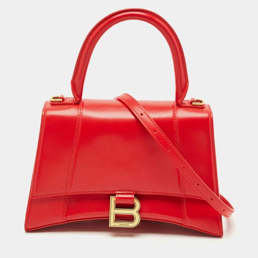 Balenciaga Red Leather Small Hourglass Top Handle Bag