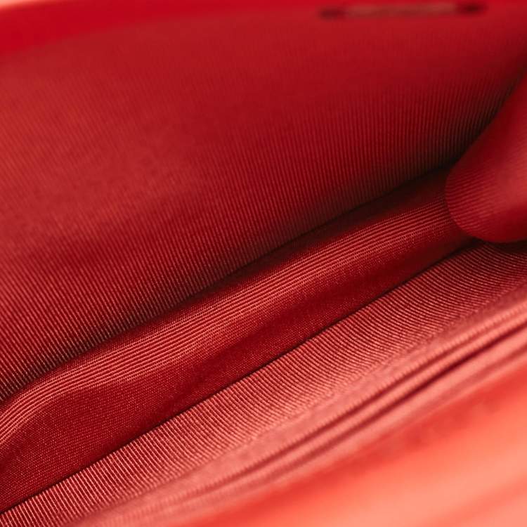 Chanel Vertical Pearl Chain Clutch in Red Quilted Leather with Gold Hardware