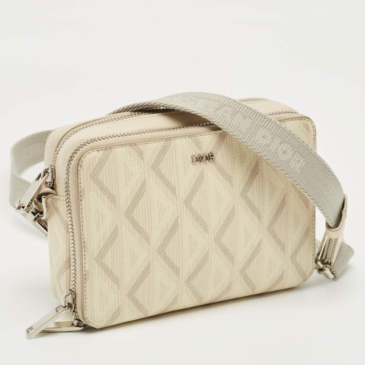 Dior Beige Diamond Print Coated Canvas & Leather Camera Bag