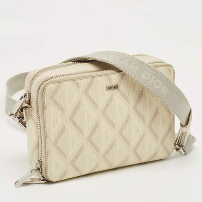 Dior Beige Diamond Print Coated Canvas & Leather Camera Bag
