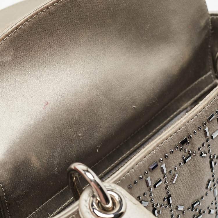 Mini Lady Dior Grey Satin with Beaded Cannage | Fair Condition