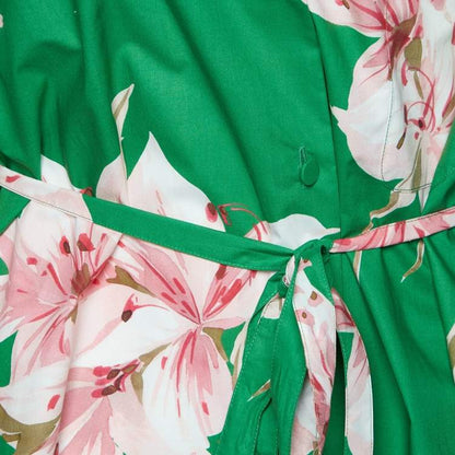 Valentino Green Floral Cotton Belted Shirt Dress – Size L – Brand New