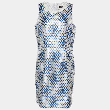 D&G White & Blue Dot Silk Blend Sleeveless Midi Dress – Size L – Brand New