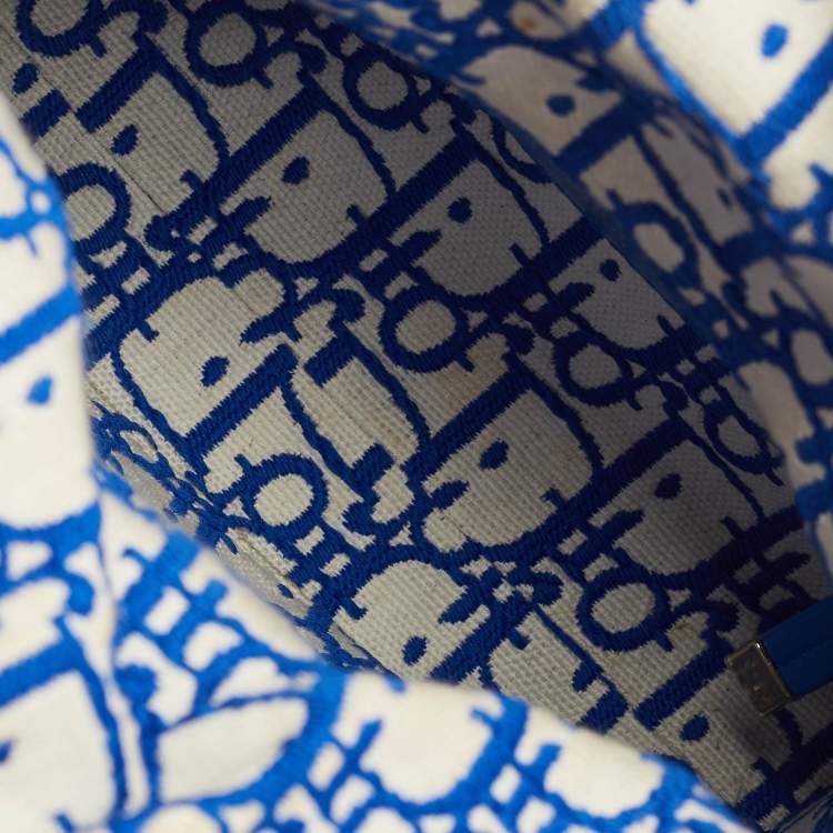 Dior Blue Cream Rattan Mini Lady Dior Tote