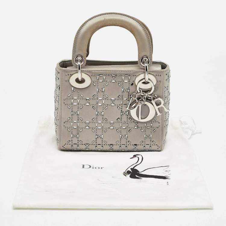 Mini Lady Dior Grey Satin with Beaded Cannage | Fair Condition
