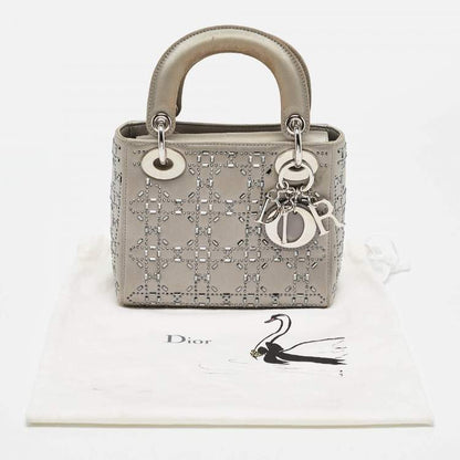 Mini Lady Dior Grey Satin with Beaded Cannage | Fair Condition