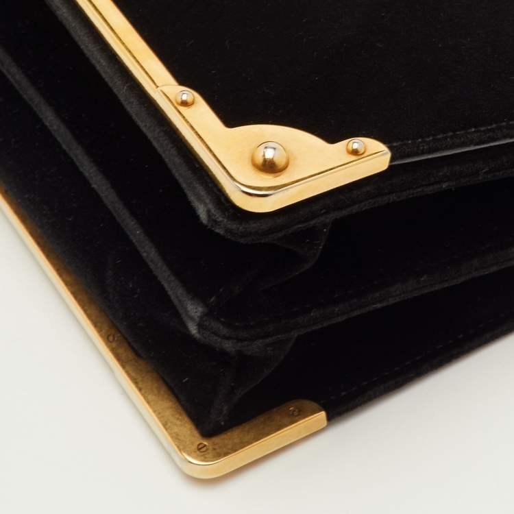 Prada Cahier Black Velvet and Leather Shoulder Bag