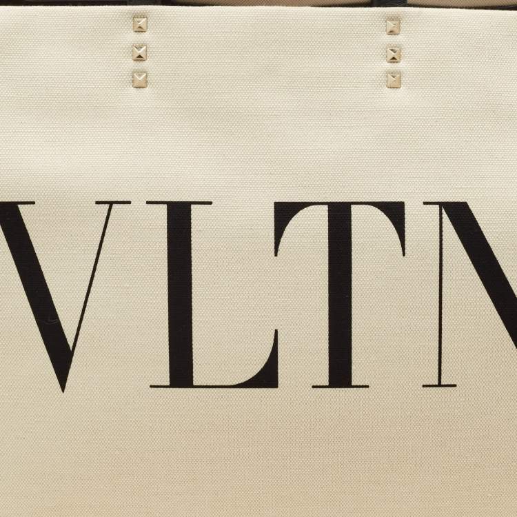 Valentino Garavani VLTN White & Black Canvas Tote Bag