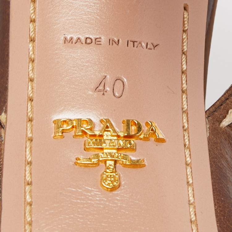 Prada Brown Leather Cork Platform Sandals Size 40