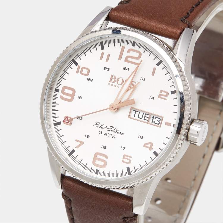 Hugo Boss Pilot Edition HB.279.1.14.2872 Men’s Quartz Watch – 44mm Stainless Steel, Brown Leather Strap