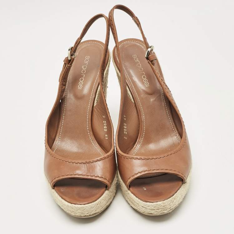 Sergio Rossi Leather Espadrille Sandals Size 41