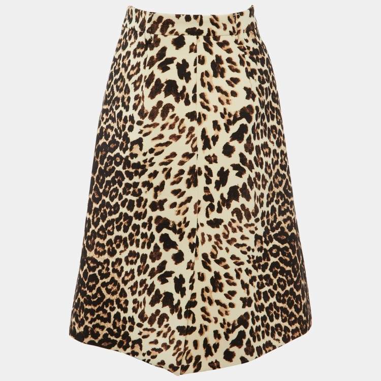 Prada Brown Leopard Print Wool A-Line Skirt – Size S
