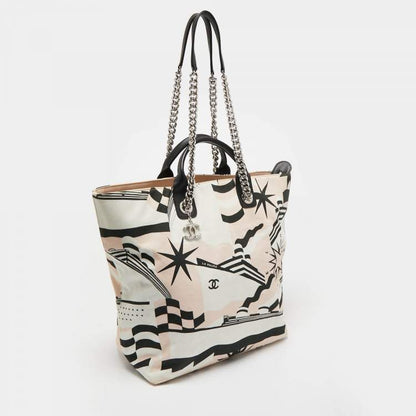 Chanel La Pausa Bay Multicolor Canvas Tote with Leather & Chain Handles