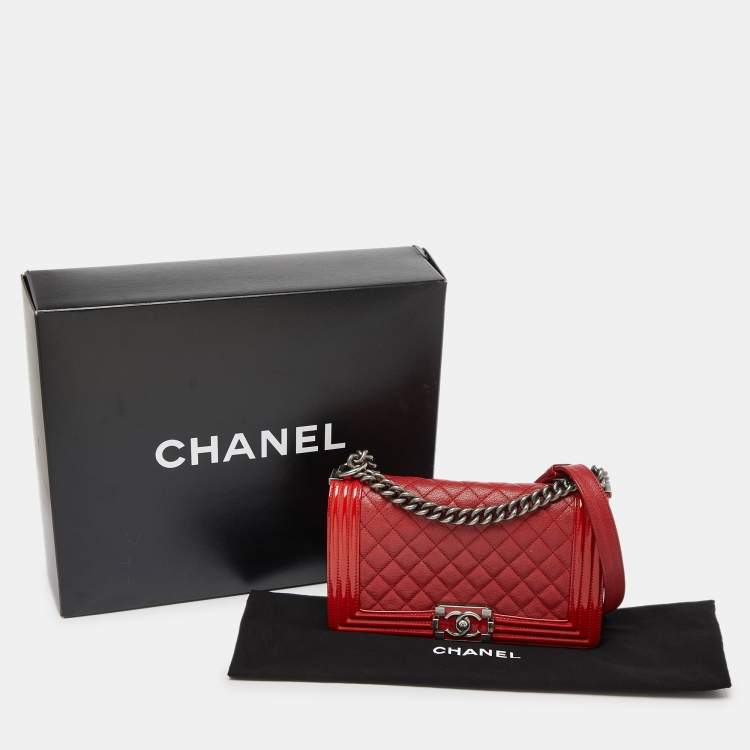 Chanel Red Quilted Leather & Patent Leather Medium
