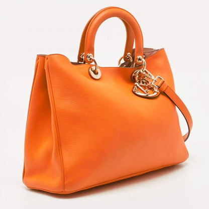 Dior Large Orange Leather Diorissimo Shopper Tote – With Pouch