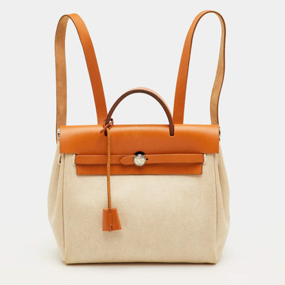 Hermès Ecru/Natural Toile Canvas and Vache Leather Herbag 2-in-1 Backpack