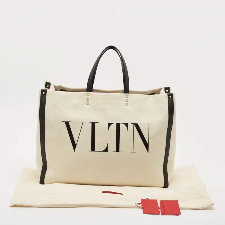 Valentino Garavani VLTN White & Black Canvas Tote Bag