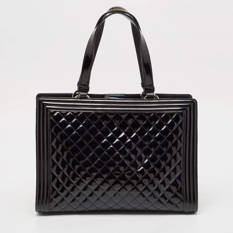 Chanel Black Quilted Patent Leather Large Shopper Tote