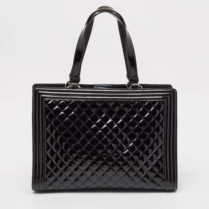 Chanel Black Quilted Patent Leather Large Shopper Tote