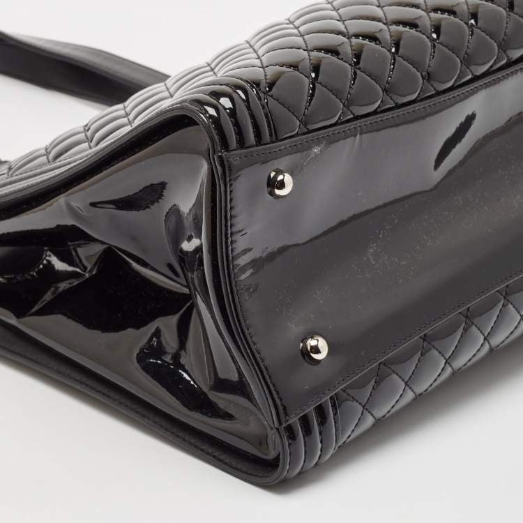 Chanel Black Quilted Patent Leather Large Shopper Tote