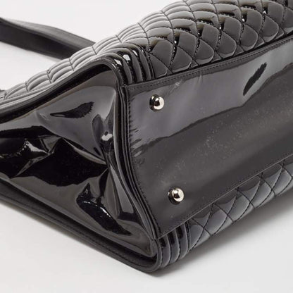 Chanel Black Quilted Patent Leather Large Shopper Tote
