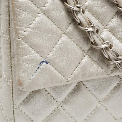 Chanel Metallic Grey Quilted Leather Maxi Classic Single Flap Bag